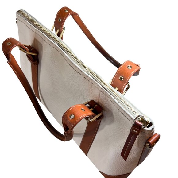 Dooney & Bourke Leather Purse Handbag Satchel Pebble Grain Domed White Tan Trim - Picture 11 of 16